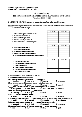 Đề đề nghị thi học sinh giỏi olympic Đồng bằng sông Cửu Long môn Tiếng Anh - Năm học 2008-2009